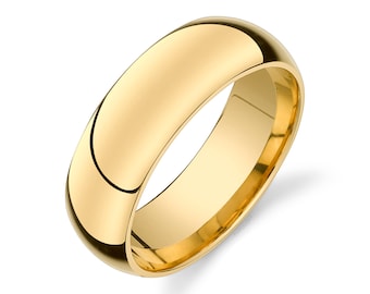 14k Yellow Gold Band (7mm) | CLASSIC DOME | Polished | Comfort Fit | Men's Women's Wedding Ring Simple