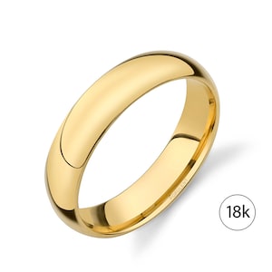 18k Gelbgold Bandschlaufe (5 mm) | KLASSISCHE HAUBE | Poliert | Komfort Passform | Herren Damen Ehering schlicht