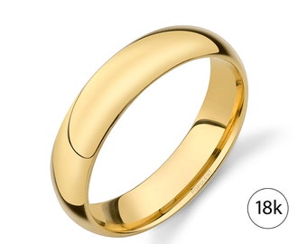 18k Yellow Gold Band (5mm) | CLASSIC DOME | Polished | Comfort Fit | Men&#39;s Women&#39;s Wedding Ring Simple