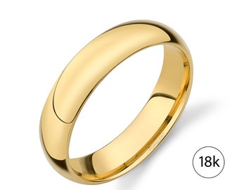 18k Yellow Gold Band (5mm) | CLASSIC DOME | Polished | Comfort Fit | Men's Women's Wedding Ring Simple