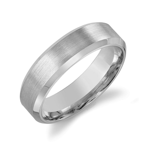 Bracelet Platine 950 (6 mm) | BORD BISEAU | Brossé mat | Coupe confortable | Alliance homme femme simple PT950
