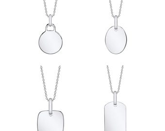 14k Solid White Gold Charm Pendants (Round, Oval, Cushion, Dog Tag) Initial Engraving Christmas Anniversary Birthday Bridesmaid Gift Coin