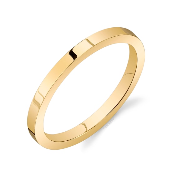 14k Yellow Gold Band (2mm THIN) FLAT Polished Comfort Fit Men's  Women's Wedding Ring Cigar Band Thin