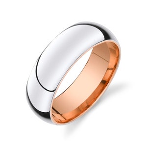 14k 2-Tone White & Rose Gold Band (8mm) | CLASSIC DOME | Polished | Comfort Fit | Men&#39;s Women&#39;s Wedding Ring Inside