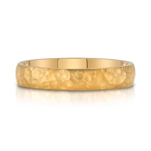 14k Yellow Gold Band (4mm) | DOME HAMMERED | Matte Satin + Comfort Fit | Men&#39;s Women&#39;s Wedding Ring