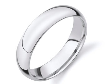 14k White Gold Band (5mm) | CLASSIC DOME | Polished | Comfort Fit | Men's Women's Wedding Ring Simple