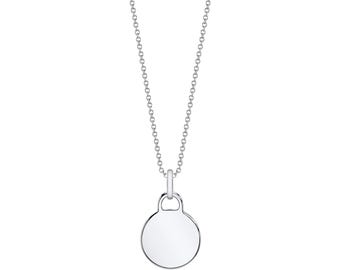 14k Solid White Gold Round Charm Pendant (11mm) | Initial Engraving | Pendant ONLY Circle Disc Coin Christmas Anniversary Birthday Gift