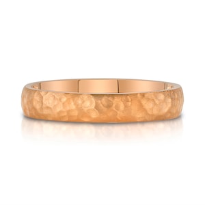 14k Rose Gold Band (4mm) | DOME HAMMERED | Matte Satin + Comfort Fit | Men&#39;s Women&#39;s Wedding Ring