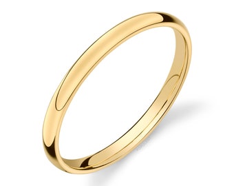 14k Yellow Gold Band (2mm THIN) | CLASSIC DOME | Polished | Comfort Fit | Men's Women's Wedding Ring Simple Thin