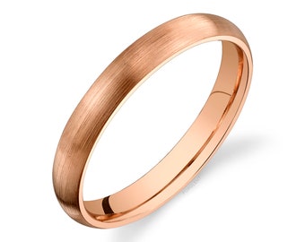 14k Rose Gold Band (3mm) | CLASSIC DOME | Matte Brushed | Comfort Fit | Men's Women's Wedding Ring Pink Simple