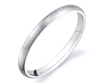 14k White Gold Band (2mm THIN) | CLASSIC DOME | Matte Brushed | Comfort Fit | Men's Women's Wedding Ring Simple Thin