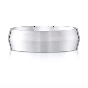 14k White Gold Band (7mm) | KNIFE EDGE | Matte Brushed | Comfort Fit | Men&#39;s Women&#39;s Wedding Ring