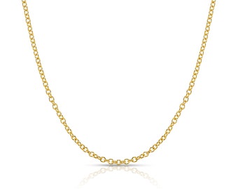 14k Yellow Gold Round Cable Chain (1.5mm thick / 16, 18, 20, 22, 24 inches) | Simple THIN Classic Solid Rolo Chain Pendant *White Available*