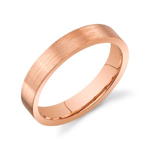 14k Rose Gold Band (4mm) | FLAT | Matte Brushed | Comfort Fit | Men's Women's Wedding Ring Cigar Band