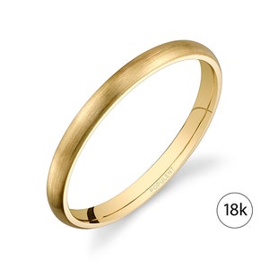 18k Yellow Gold Band (2mm) | CLASSIC DOME | Matte Brushed | Comfort Fit | Men's Women's Wedding Ring