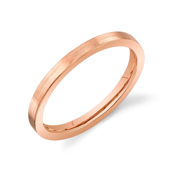 14k Rose Gold Band 2 mm dunn FLACH Matt geburstet Komfort Passform Herren Damen Ehering Zigarre Band Dunn Etsy