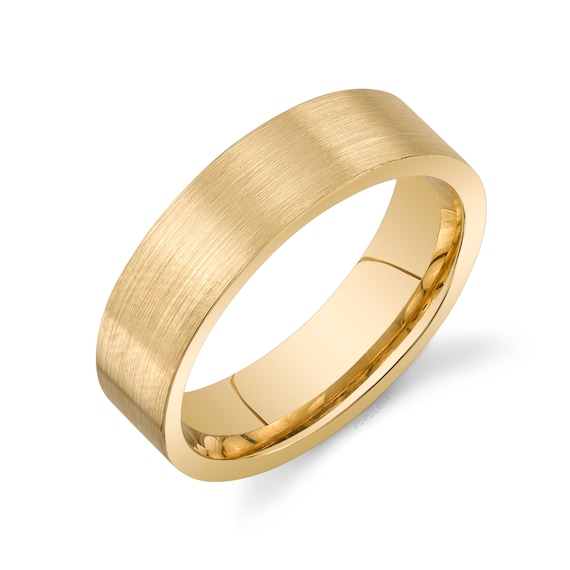 14k Yellow Gold Band (6mm) FLAT Matte Brushed Comfort Fit