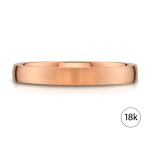 18k Rose Gold Band (3mm) | LOW DOME | Matte Brushed | Comfort Fit | Men&#39;s Women&#39;s Wedding Ring Pink Simple European