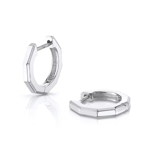 14k White Gold Geometric Huggies | Pair of Modern Hoop Earrings