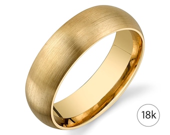 18k Yellow Gold Band (6mm) | CLASSIC DOME | Matte Brushed | Comfort Fit | Men's Women's Wedding Ring