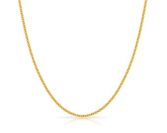 14k żółty złoty okrągły łańcuszek kablowy (1 mm / 16, 18 cali) Naszyjnik | Prosty CIENKI Klasyczny solidny łańcuszek rolo do wisiorka *Dostępny w kolorze białym/różowym*