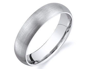 14k White Gold Band (5mm) | CLASSIC DOME | Matte Brushed | Comfort Fit | Men's Women's Wedding Ring