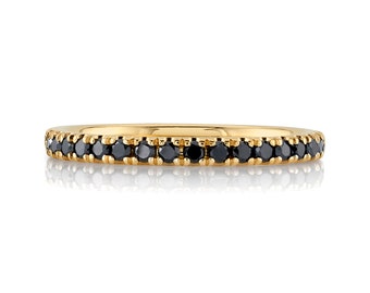 Classic Black Diamond Eternity Band in 14k Yellow Gold (2mm) | Rose White Available | Women's Stacking Ring Wedding Pave Half 3/4