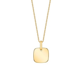 14k Solid Yellow Gold Cushion Pendant (13x13mm) | Initial Engraving | Pendant ONLY Square Christmas Anniversary Birthday Gift Charm