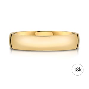 18k Yellow Gold Band (5mm) | LOW DOME | Polished | Comfort Fit | Men&#39;s Women&#39;s Wedding Ring Simple European