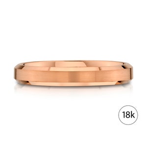 18k Rose Gold Band (3mm) | BEVELED EDGE | Matte Brushed | Comfort Fit | Men's Women's Wedding Ring