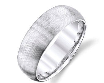 14k White Gold Band (7mm) | CLASSIC DOME | Matte Brushed | Comfort Fit | Men's Women's Wedding Ring