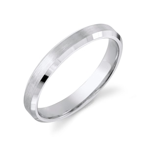 14k White Gold Band (3mm) | BEVELED EDGE | Matte Brushed | Comfort Fit | Men&#39;s Women&#39;s Wedding Ring Thin