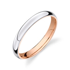 14k 2-Tone White & Rose Gold Band (3mm) | CLASSIC DOME | Polished | Comfort Fit | Men&#39;s Women&#39;s Wedding Ring Inside