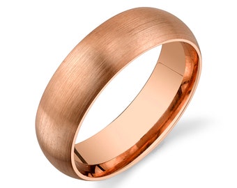14k Rose Gold Band (6mm) | CLASSIC DOME | Matte Brushed | Comfort Fit | Men's Women's Wedding Ring Pink Simple