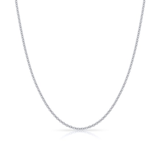 14k White Gold Cable Chain with Extender 1mm thick 16 18 inches Necklace Simple THIN Classic Solid Rolo Chain for Pendant Extension