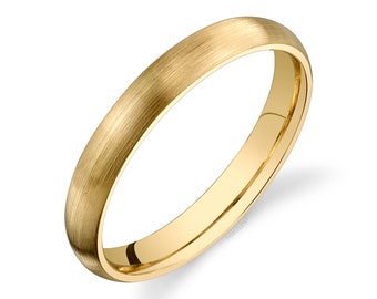 14k Yellow Gold Band (3mm) | CLASSIC DOME | Matte Brushed | Comfort Fit | Men's Women's Wedding Ring