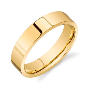 14k Yellow Gold Band (5mm) | FLAT | Polished | Comfort Fit | Men&#39;s Women&#39;s Wedding Ring Cigar Band