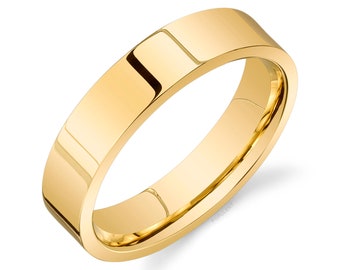 14k Yellow Gold Band (5mm) | FLAT | Polished | Comfort Fit | Men&#39;s Women&#39;s Wedding Ring Cigar Band