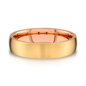 14k 2-Tone Yellow & Rose Gold Band (5mm) | LOW DOME | Matte Brushed | Comfort Fit | Men&#39;s Wedding Ring Inside European