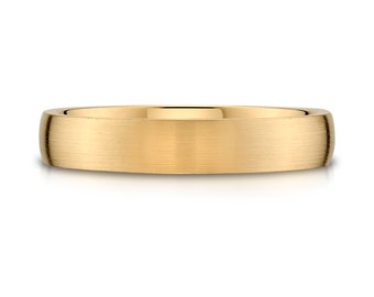 14k Yellow Gold Band (4mm) | LOW DOME | Matte Brushed | Comfort Fit | Men&#39;s Women&#39;s Wedding Ring European