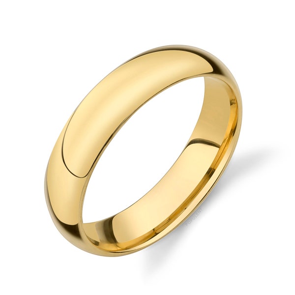 14k Yellow Gold Band (5mm) | CLASSIC DOME | Polished | Comfort Fit | Men's Women's Wedding Ring Simple