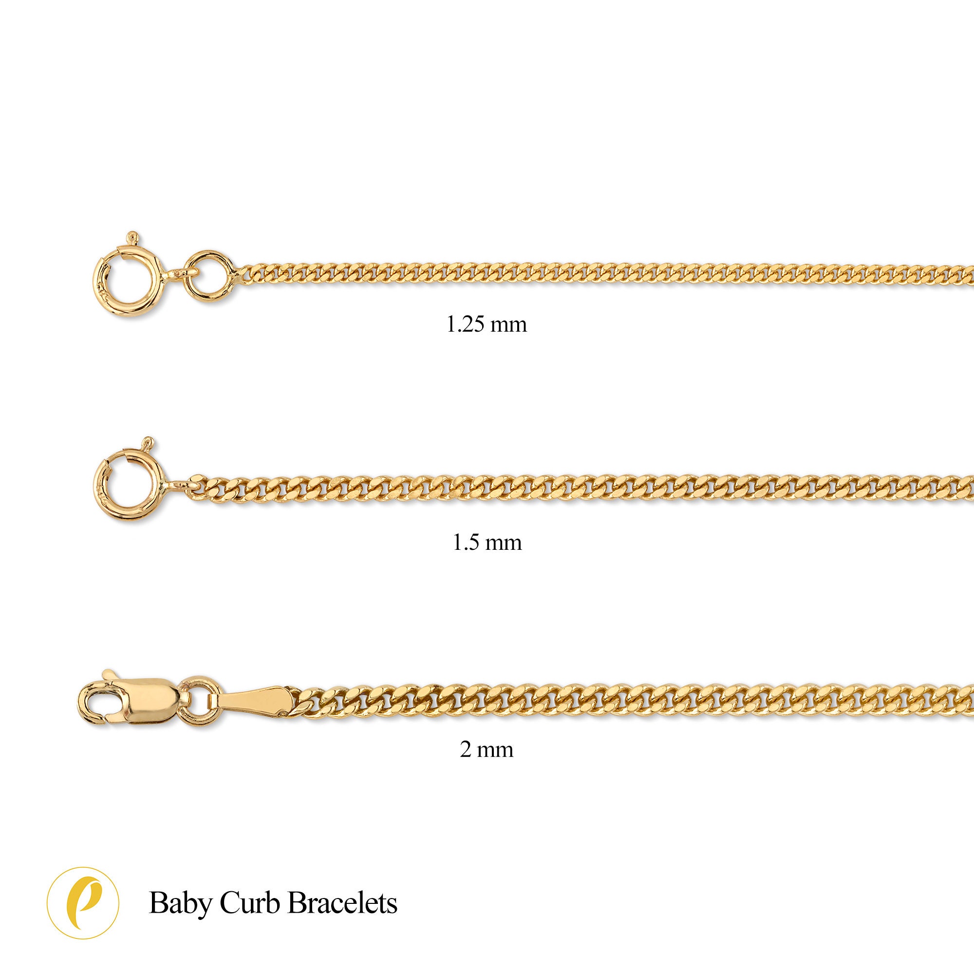 14k Yellow Gold Baby Curb Bracelet 1.25mm 1.5mm 2mm Cuban Chain Simple Statement Classic Solid