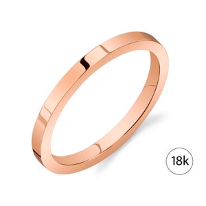 18k Rose Gold Band (2 mm dünn) | FLACH | Poliert | Komfort Passform | Herren Damen Ehering Zigarre Band Dünn