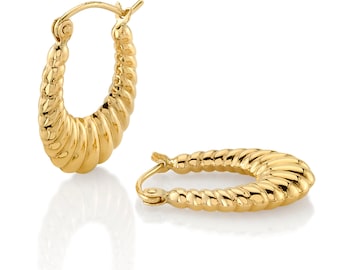 14k Yellow Gold Croissant Hoops (Medium) | Thick Hoop Earrings
