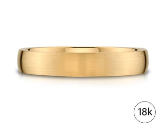 18k Gelbgoldband (4mm) | LOW DOME | Matte gebürstete | Comfort Fit | Herren Damen Trauring Europa