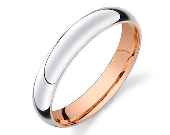 14k 2-Tone White & Rose Gold Band (4mm) | CLASSIC DOME | Polished | Comfort Fit | Men's Women's Wedding Ring Inside