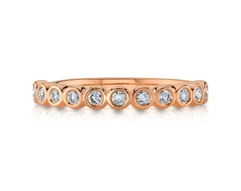 Bezel Diamond Eternity Band in 14k Rose Gold (3mm) | Yellow White Available | Women's Stacking Ring Wedding Pave Half 3/4 Lab Grown