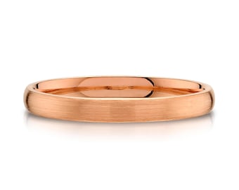 14k Rose Gold Band (2.5mm THIN) | CLASSIC DOME | Matte Brushed | Comfort Fit | Men's Women's Wedding Ring Pink Simple Thin