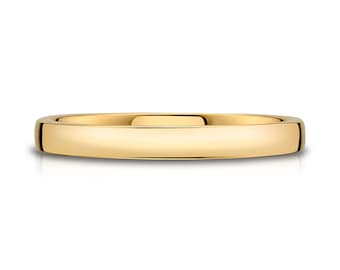 14k Yellow Gold Band (2.5mm THIN) | LOW DOME | Polished | Comfort Fit | Men's Women's Wedding Ring Simple Thin European