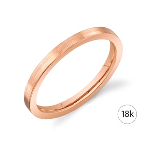 18k Rose Gold Band (2mm THIN) | FLAT | Matte Brushed | Comfort Fit | Men's Women's Wedding Ring Cigar Band Thin